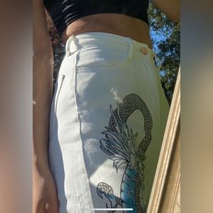 Adika White Dragon Style Jeans